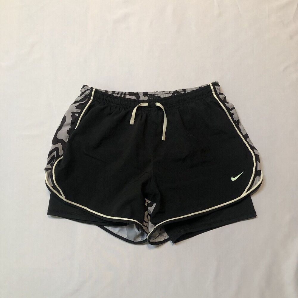 Nike Girl's Tempo Dri-Fit Running Workout Lined Shorts Black White Size Large